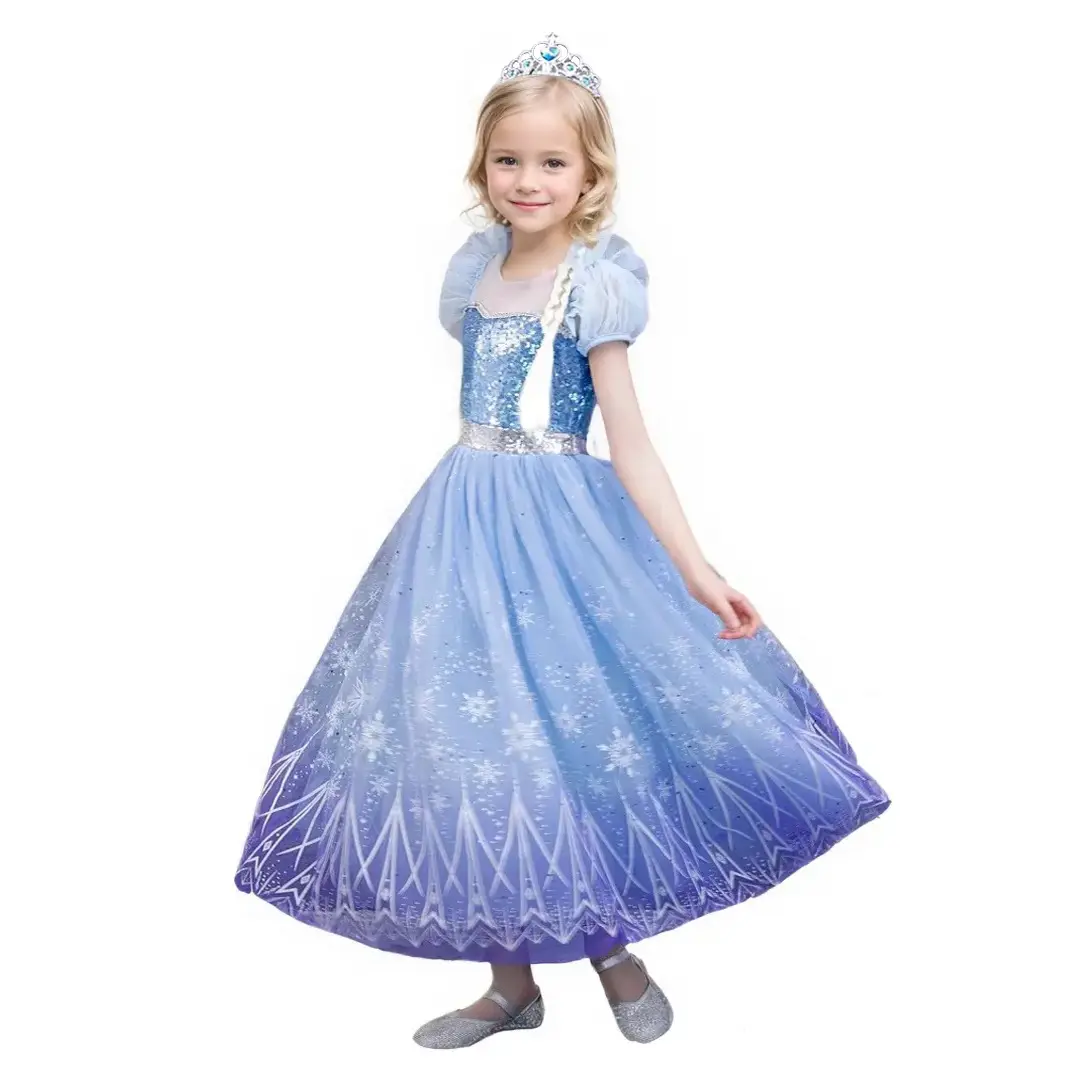 Princess Dress for Girls Blue Princess Costume for Kids Snow Queen Fancy Dresses for Easter Birthday Party
