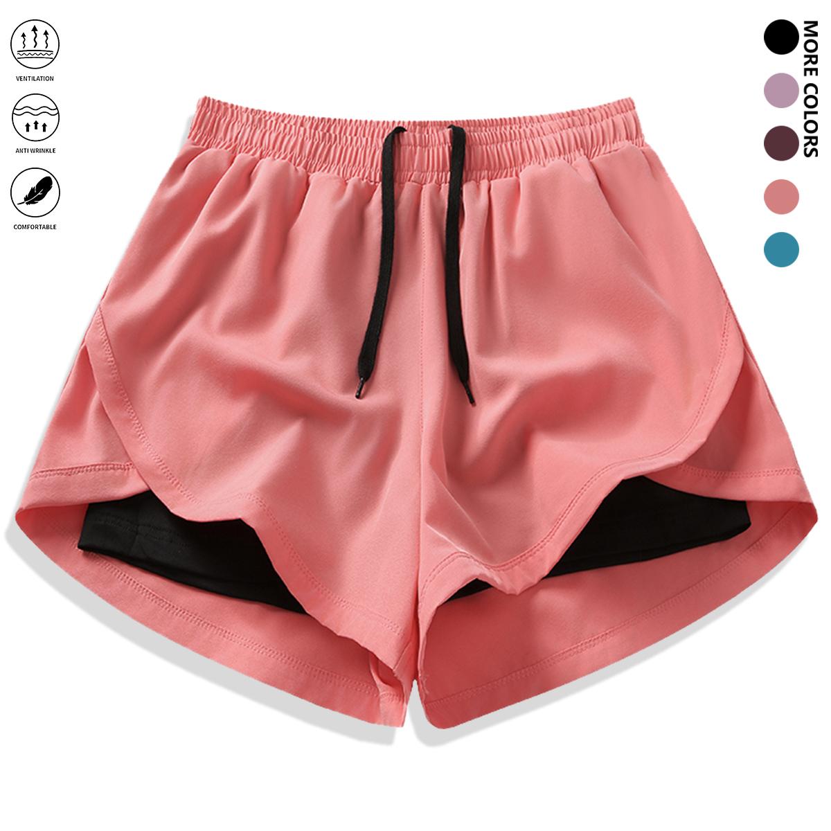 4-piece set: women’s casual athletic shorts outfit with built-in lining, drawstring, and elastic waistband — suitable for outdoor sports, fitness, running, and casual wear; women’s summer shorts bottoms.