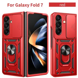 Samsung Galaxy Z Fold7 Magnetic Phone Case Casing, Full Cover Lens Protector Ring Stand Car Mount Anti-Drop Non-Slip Protective Cover (7 Colors) Protection
