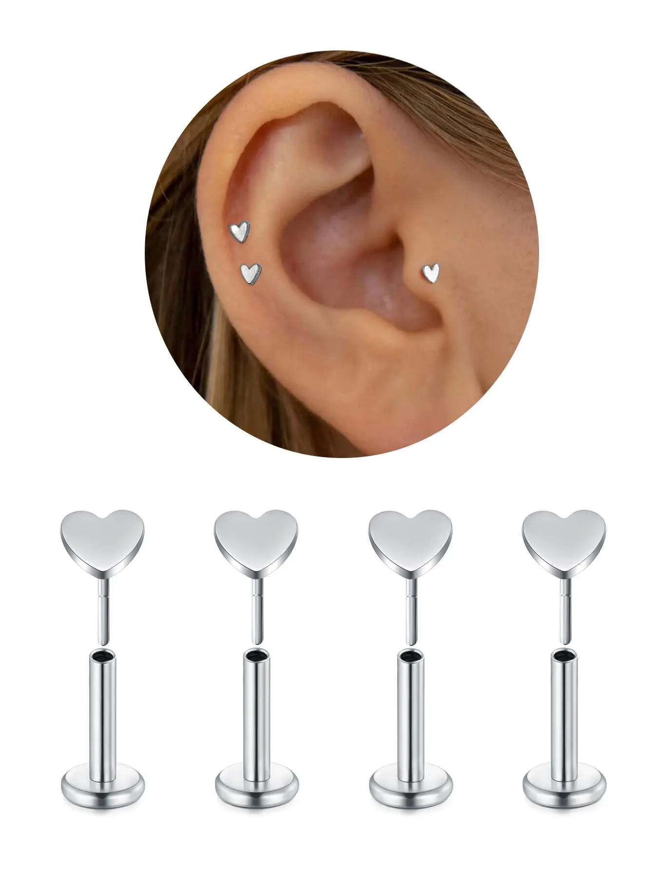 Heart Shaped Stainless Steel Stud Earrings, Heart Studs for Pierced Ears,  Fashionable Earrings for Women & Men, Trendy All-match & Exquisite Jewelry for Birthday Gift, Valentine's Day, Gift, High Quality Earrings, Stud Earring Sets