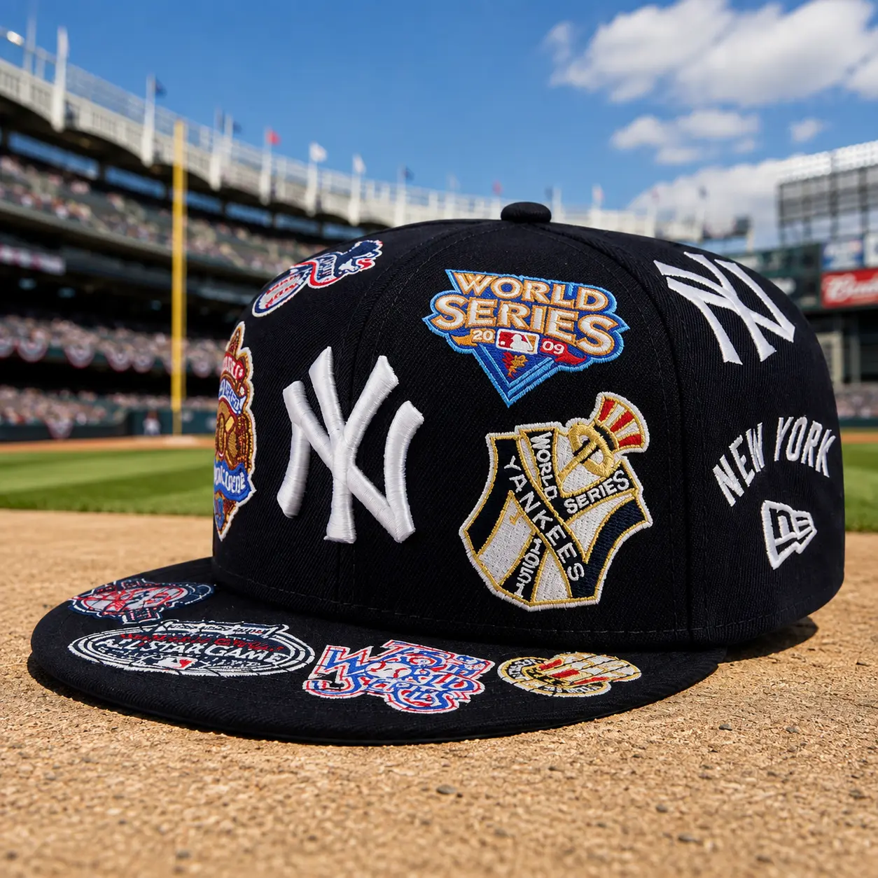 New Era New York Yankees All Over Patch 59FIFTY Fitted Hat – MLB Flat Brim Cap