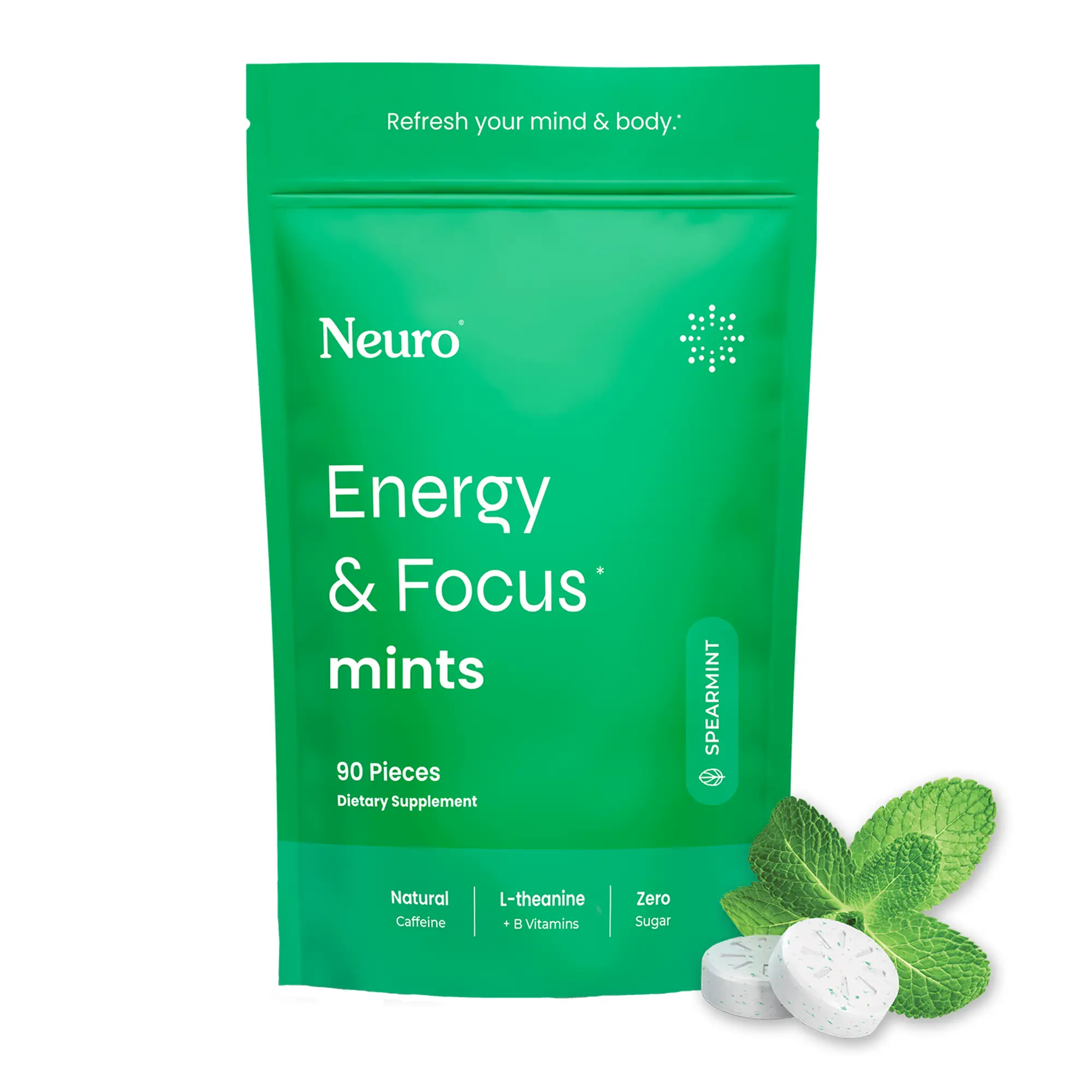Neuro Energy Caffeine Mints (90 Pieces) - Sugar-Free Nootropic Mints for Energy & Focus with L-theanine, Natural Caffeine, Vitamin B12 & Vitamin B6 -