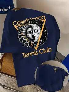 Men's Fashion T-Shirt with Casablanca Creative Letter Print, Comfortable Loose Fit, Geometric Pattern, Summer Streetwear