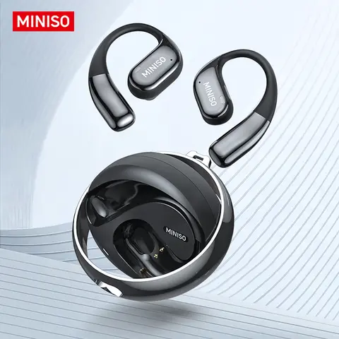 MINISO MS152 Aesthetic Transparent Open Ear True Wireless Headset - Bluetooth 5.4, HIFI Titanium 3D Stereo Sound Effect, Noise Canceling, IPX5 Rated, 1.5h Charging, Portable, Mobile Connection, Microphone, Game-Compatible, Lanyard-Included Earbuds