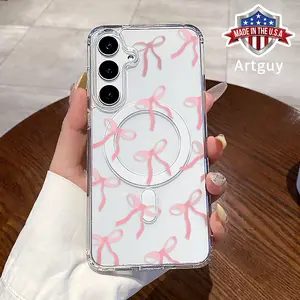 Magnetic Phone Case Compatible with Galaxy S24 Plus S25 Ultra S23 FE Ultra S22+ Ribbon Bow Pattern TPU Shockproof Anti-Scratch Stylish Smartphone Cover
