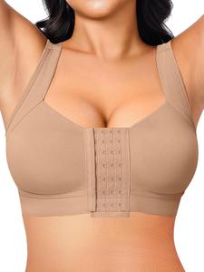 women's solid wireless push up bra, u-shaped back buckle bra, soft comfortable breathable lingerie for daily wear