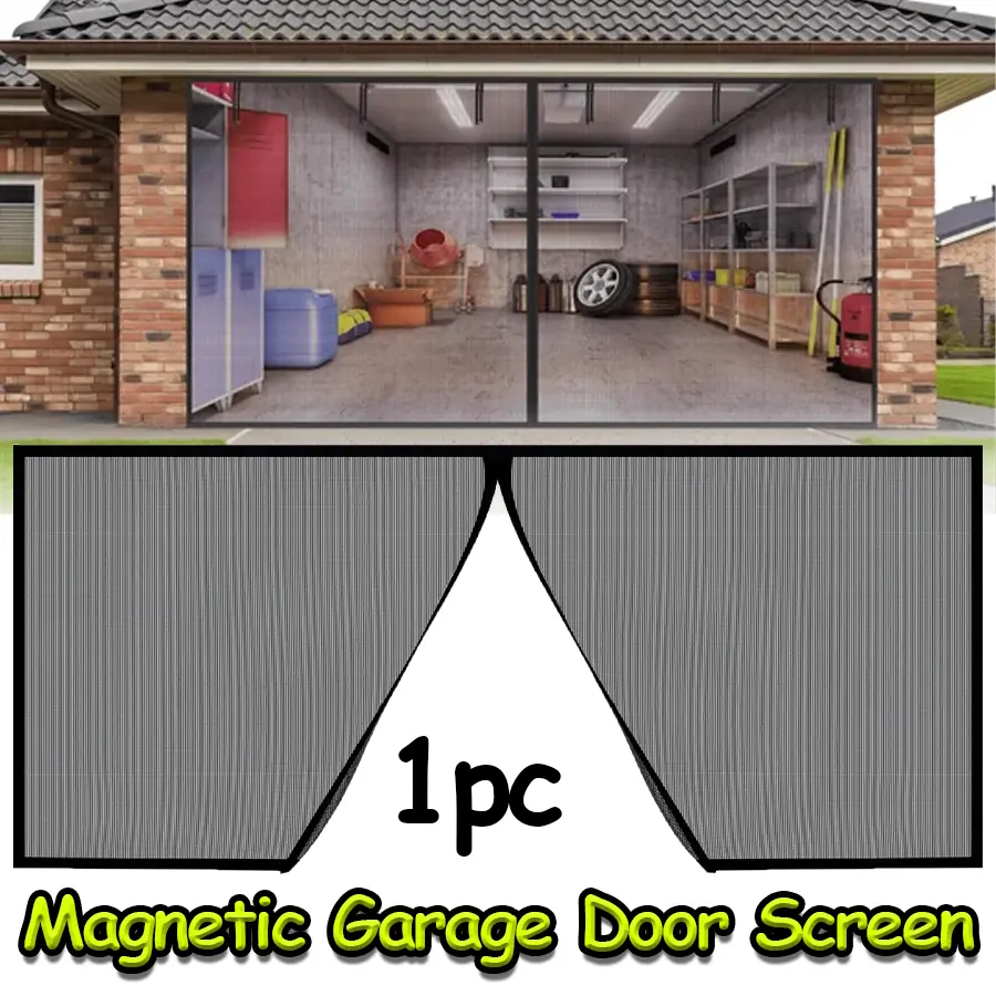 16x7ft (500x220cm) Garage Door Screen - Breathable Retractable Fiberglass Mesh Curtain with Magnetic Closure, Heavy-Duty Insect Barrier, 6 Strapping Tapes for Entry, Balcony