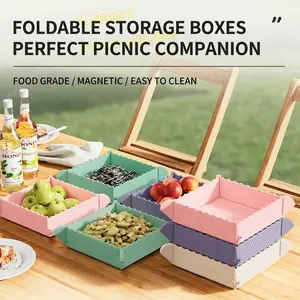 Foldable Multi-Use Storage Box with Magnetic Silicone Heat-Resistant Mat, Thick Table Pad & Portable Cutting Board, Compact Design for Kitchen & Outdoor Camping Use
