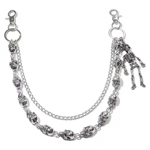 Skull Chains Punk Wallet Chain - Wallet Chains for Men Trousers Pants Chains for Biker Heavy Belt Goth Accessories Chain Link Skull Pendant