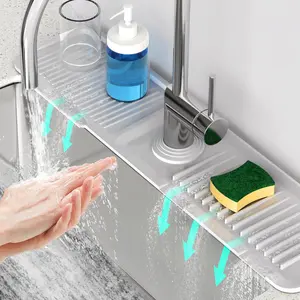 24 Inch Longer 5°Slope Fast Self-draining Silicone Faucet Mat for Kitchen Bathroom Sink, Splash Guard Draining Mat Keep Sink Area Tidy