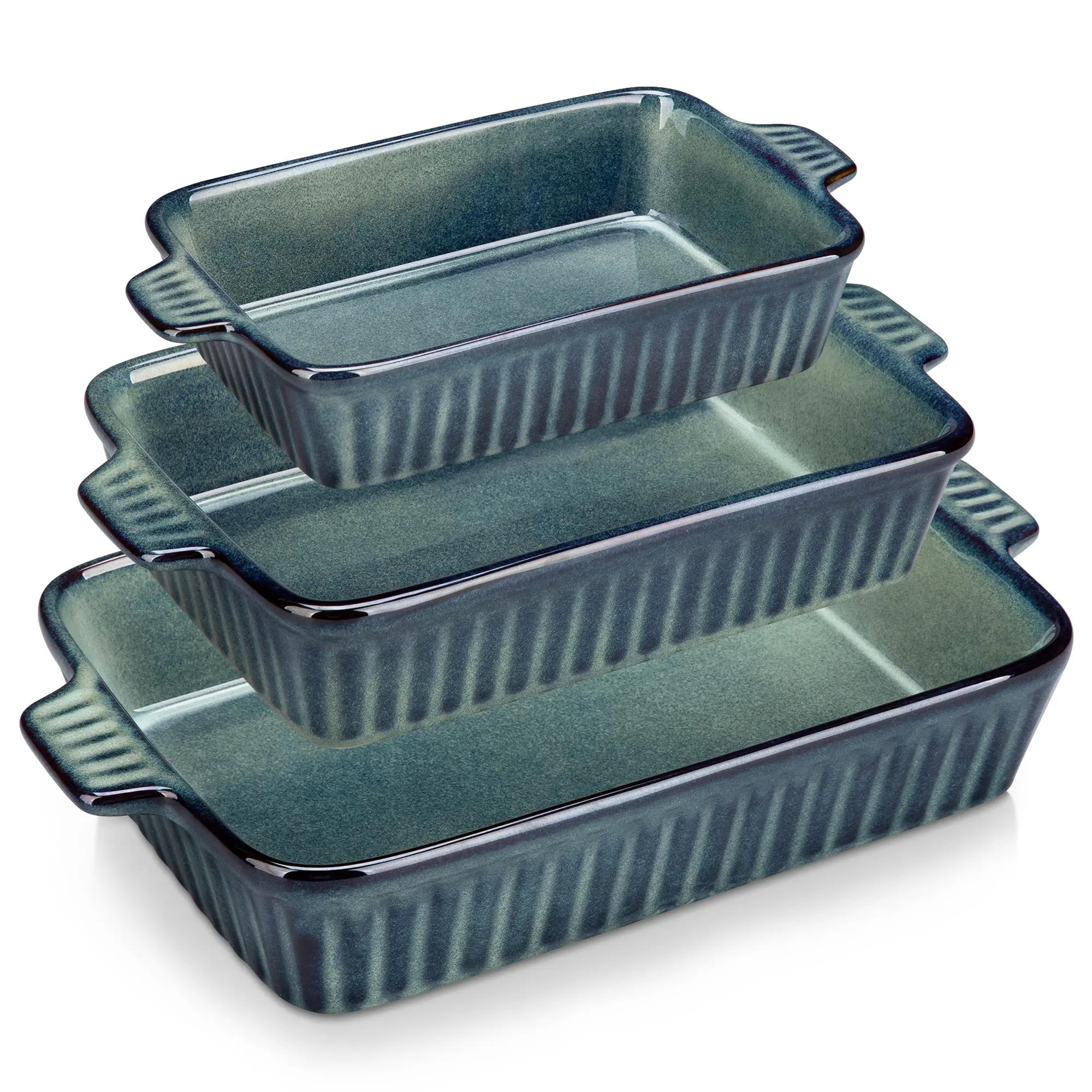 vancasso Ceramic Baking Dishes for Oven, Set of 3 Deep Stoneware Casserole Dishes with Handles, Nesting Lasagna Pans, Rectangular Bakeware Set, Microwave, Oven & Dishwasher Safe