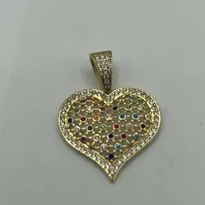 Heart pendant with colored stones 10K