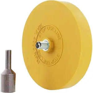 Rubber Eraser Wheel Tool Kit - 4 inch Pad & Arbor, Power Drill Attachment for Removing Pinstripes, Adhesives, Stickers, Vinyl Decal Remover for Cars, Boats, RVs and Trucks