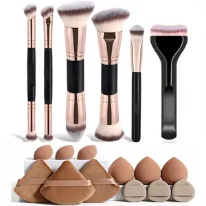 Professional Makeup Brushes & Powder Puffs Set, Makeup Tool Set - Ultra-Soft Synthetic Fiber Brushes Kit Including Foundation/Eyeshadow Brushes, Beauty Egg & Triangle Puffs, Portable for Travel & Daily Use