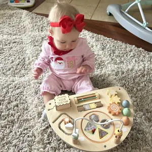 Joyreal Wooden Activity Table Busy Board for 18M+Toddler, with Fishing Game Bead Maze Shape Sorter Montessori Toys, Christmas Gift for Kid