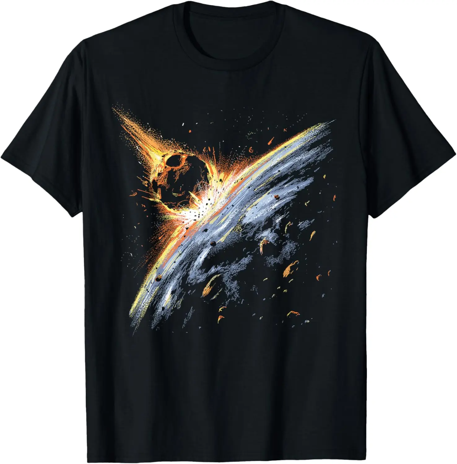 Women's 100% Cotton Short-Sleeve Round Neck Vintage Everyday Casual Distressed Graphic Top - Asteroid Meteorite Impact Earth Space Comet Sci-Fi T-Shirt