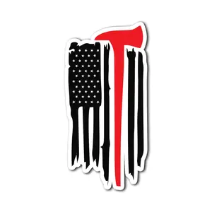 Firefighter Thin Red Line US Flag Sticker Axe Symbol Honor Support Decal