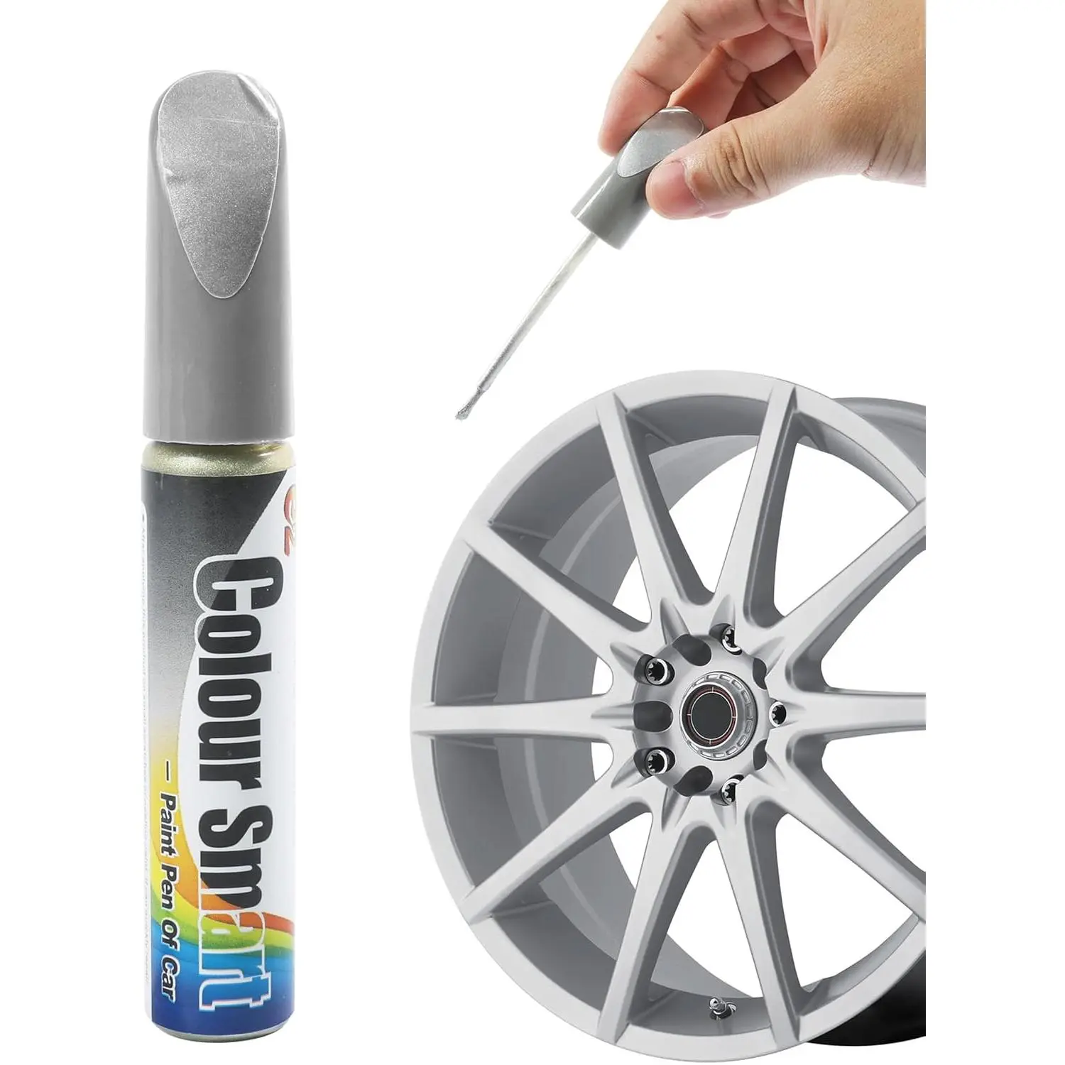 Car Touch Up Paint,Car Accessories Rim Paint,Rim Repair Kit,Auto Scratch Remover Pen,Quick and Easy Wheel Scratch Repair Kit,Used to Repair Scratches,Surface Damage on Wheels (Silver)