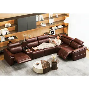 Power Recliner Sofa Set, Reclining Sectional Sofa with Adjustable Headrest & Power Recline, Breathable Leather with Storage Console & USB Ports, Easy Assembly Living Room Furniture Sets