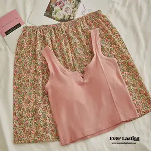 Comfy Padded Tank Shorts Set / Pink Floral
