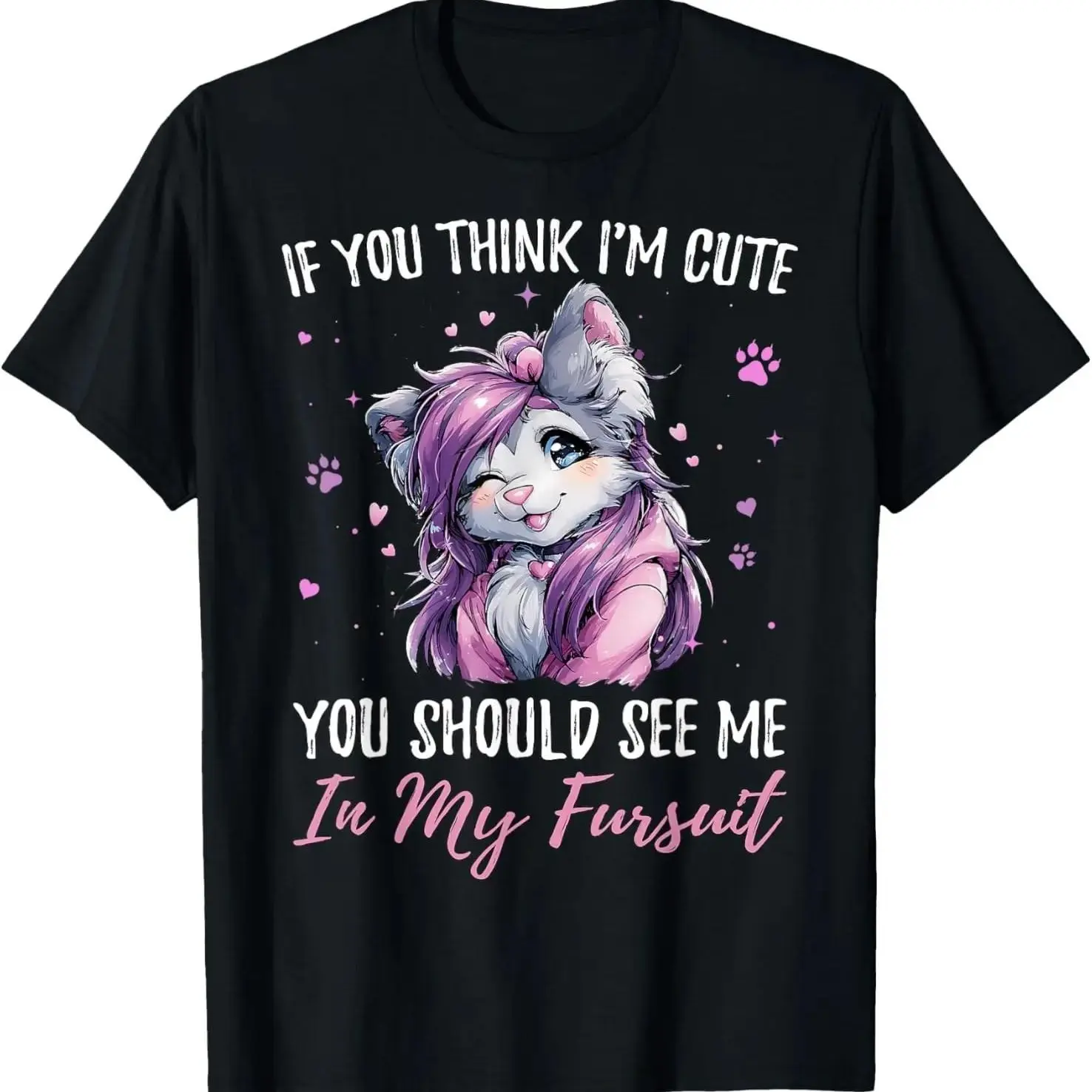 Thick Soft Oversized Shortsleeve Furry Wolf T-Shirt - Vibe-Driven Top for Fursuit Enthusiasts, Cute Sports & Outdoor Apparel, Round Neck, Print, Cotton, Casual, Classic