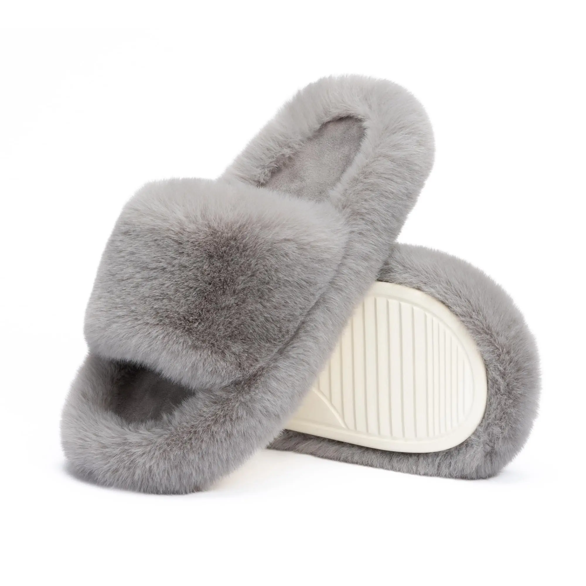 Chantomoo  Plush Open Toe Slippers for Men and WomenMemory Foam Fluffy Faux Fur Cozy House Shoes