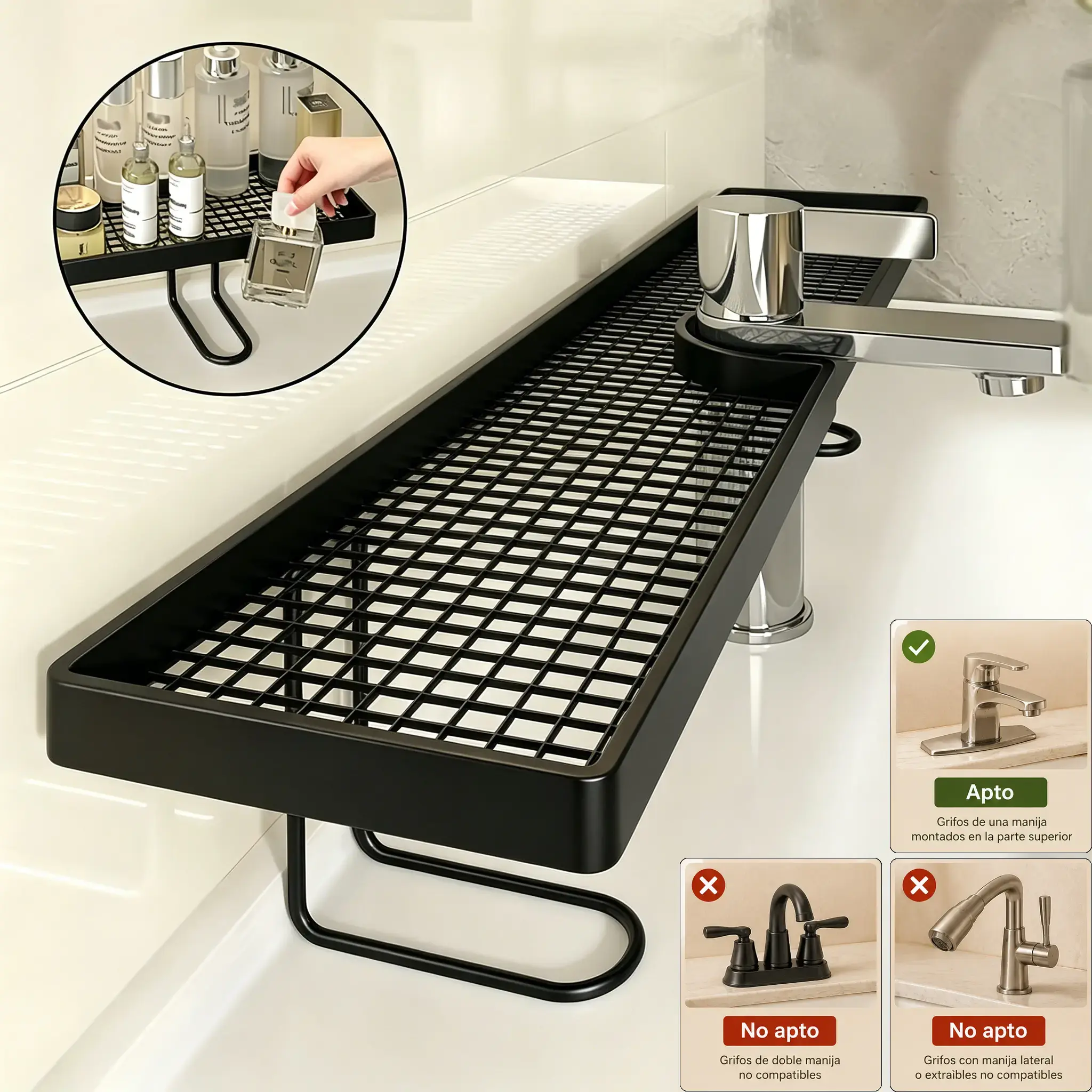 (Not Suitable for Circular Pools; Check Compatible Faucets on Details Page)19.7x4.3in High-funky Capacity Bathroom Shelf | No-Drill Storage Rack | Rustproof Faucet Caddy | Sink Drain Rack — An Essential Storage Solution for Bathrooms, and Furniture