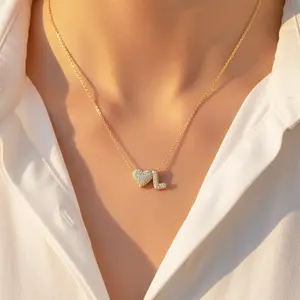 Bubble Heart-Shaped Necklace A-Z Letter Pendant 14K Gold Plated Cute Monogram Necklace Gifts For Women