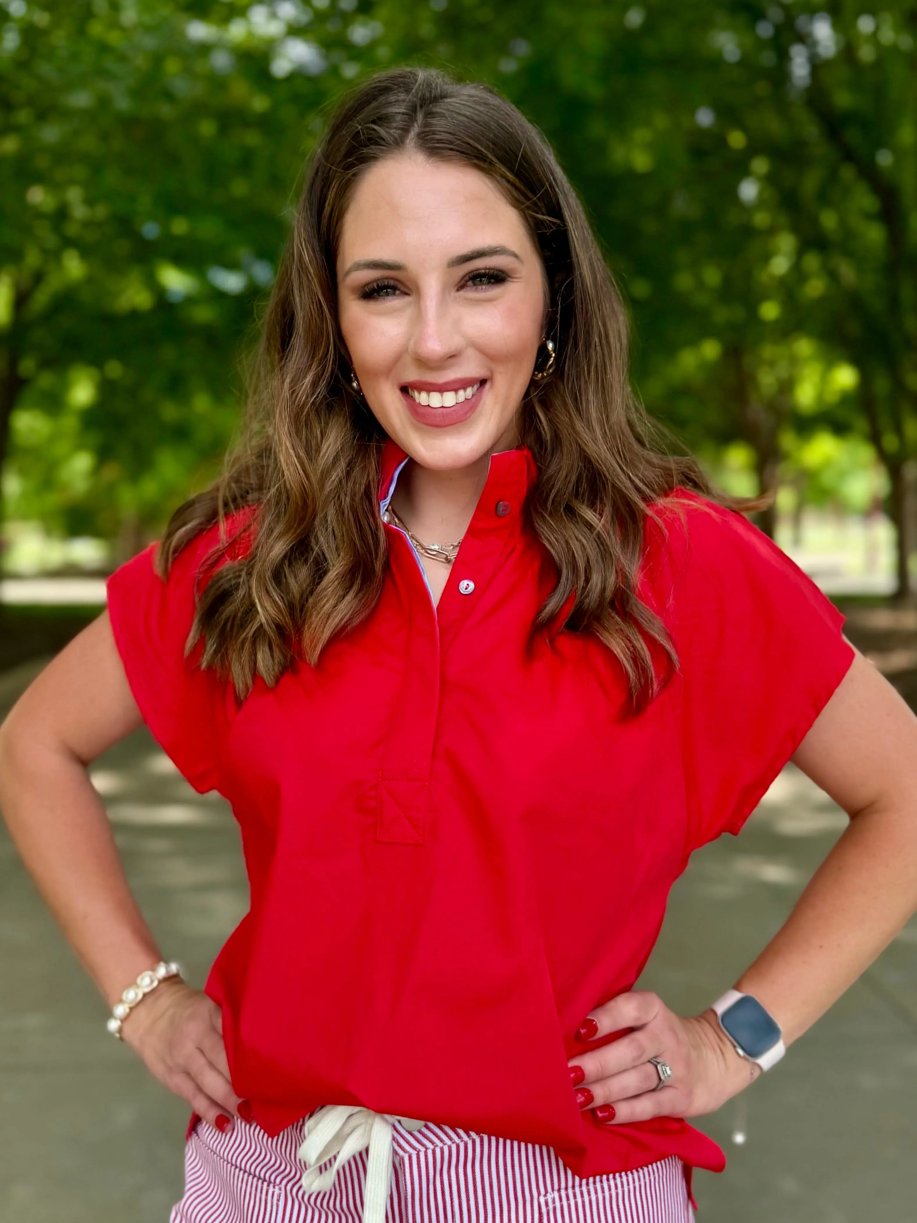 Ruffled Collar Red Blouse