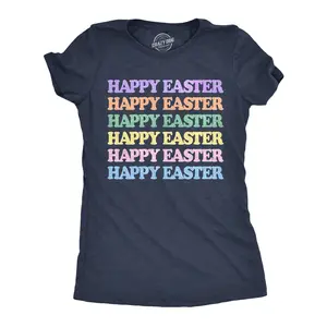 Womens Funny T Shirts Happy Easter Glitter Stack Cute Easter Sunday Tee For Ladies Funny Womens T Shirts Cute Vintage Fashion Casual Ladies T-Shirt Gift Easter Tops for Women Women's Novelty Tees Navy -