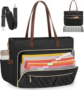 Teacher Tote Bag 15.6 Inch Laptop Bag for Women Work Bag with Accordion File Organizer Pocket & Insulated Pocket Nurse Bag