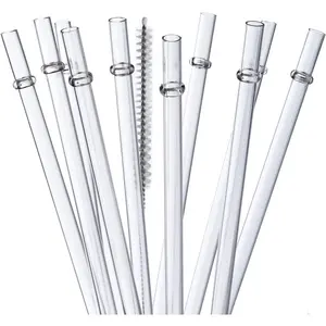 10.5 in Tritan Hard Plastic Clear Straws, Long Reusable Clear Replacement Tumbler Drinking Straws for 16 oz 20 oz 30 oz Stanley, YETI, Starbucks, Mason Jars, Set of 10 with Brush Glass Utensils Beverage Tin