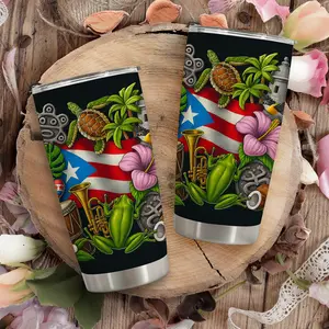 1pc 600ml Puerto Rico Themed Collage Pattern 304 stainless steel large capacity travel mug.throw blanket. comfy throw blanket. 20oz insulated water bottle. chairs ideal for Puerto Rico fans and as a decorative gift