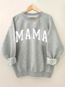 Women's Casual Loose-Fit Camo Print Mama Sweatshirt, Long Sleeve Round Neck Pullover for All Seasons, Comfortable Loungewear & Daily