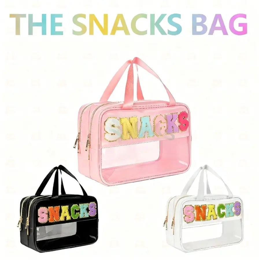 Built for Everyday Use Letter Pattern Clear Makeup Bag with Handle Waterproof Zipper Makeup Organizer Pouch Portable Travel Storage Bags for Travel Outing Daily Use Easy to Wipe Clean Mesh Bottom Summer