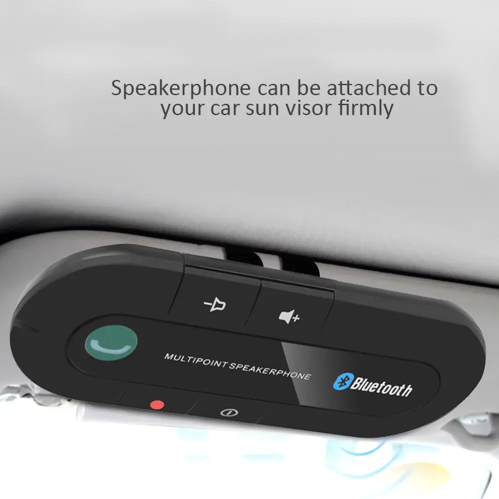 Bluetooth Car Speakerphone - Cordless Mobile Audio Device with Sun Visor Clip, Micro USB Charging Cable, 10 m Range, Bluetooth v4.1+EDR Wireless Receiver, Handsfree Calling, MP3 Player for Car Audio Installation