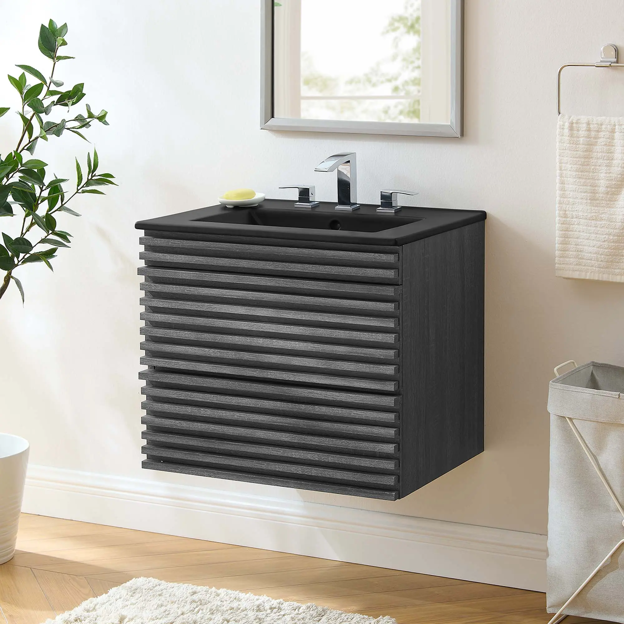 Render 24" Wall-Mount Bathroom Vanity in Charcoal Black