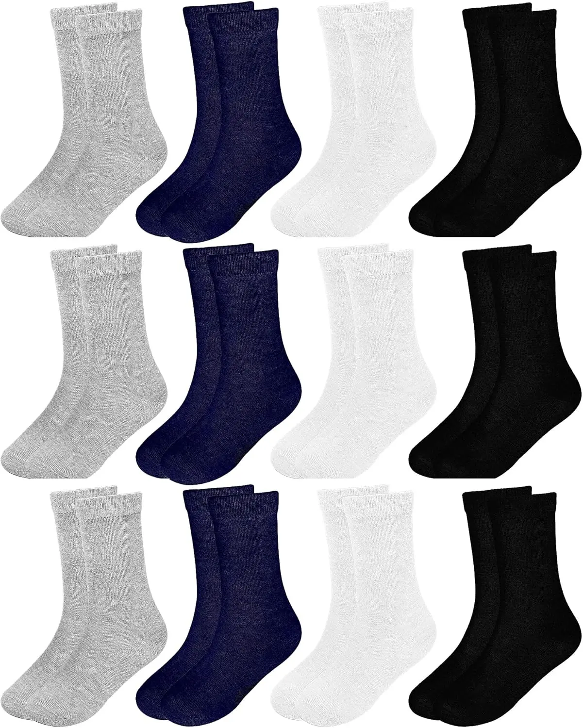 12-Pack Girl Toddler Kids Cotton Crew Socks, Athletic School Socks