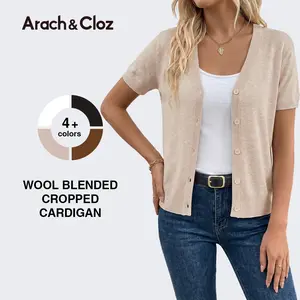 Arach&Cloz Womens Cropped Wool Blend Cardigan Short Sleeve Lightweight Shrug Chic Summer Layering Top SummerVibes 2026