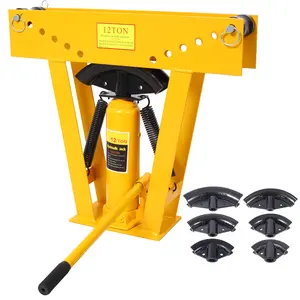Hardware 12 Ton Pipe Bender Manual Hydraulic, Piping Bending Exhaust Tube Fabric with 6 Dies, Adjustable Rollers 90-180 Degree Bending Steel Iron Metal Ratcheting for Pipe Tube Bender,yellow