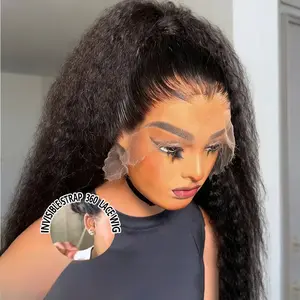 MYLOCKME Kinky Straight 360 Full Lace Wig Human Hair Yaki HD 360 Lace Front Wig 180 Density Glueless Wig Human Hair 32 34 Inches For Women