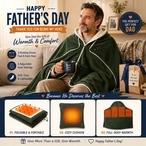 Father's Day Gift - 4 in 1 Portable USB Heated Blanket Pillow Shawl (No Power Bank) and Pad, 3 Heat Settings, Fast Warming for Home Office Car Travel with Built-in Heater