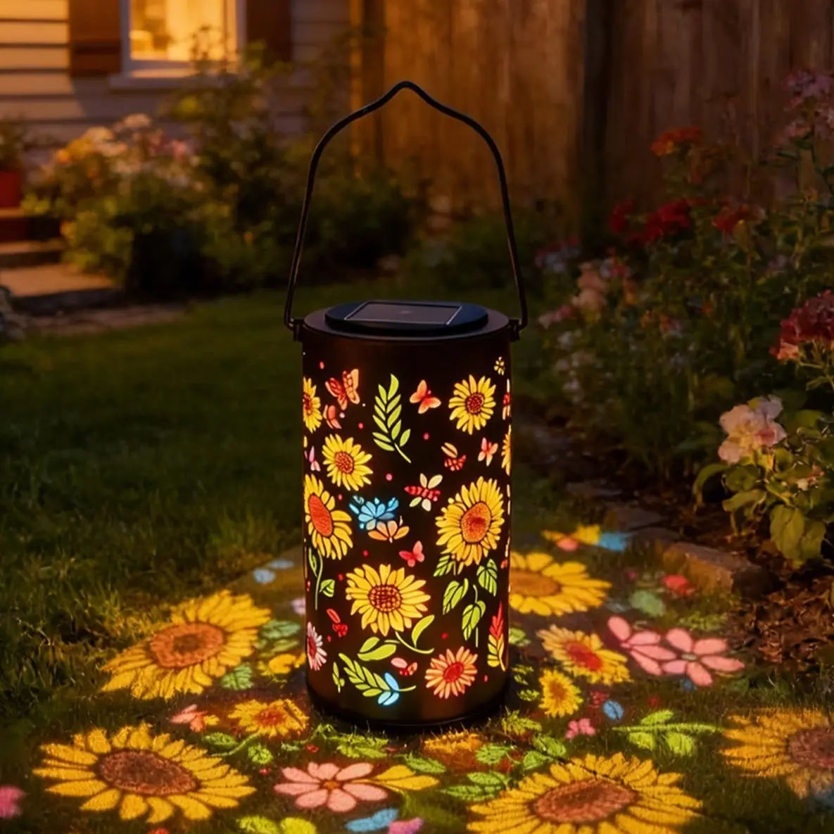 Multicolor Sunflower Solar Garden Light, Weather-Resistant Ip65 Waterproof Outdoor Pendant, Solar Decorative Lights, Ideal for Patio, Garden, Courtyard, Pathway, Solar Garden Lamp, Outside Lights, Patio Lighting