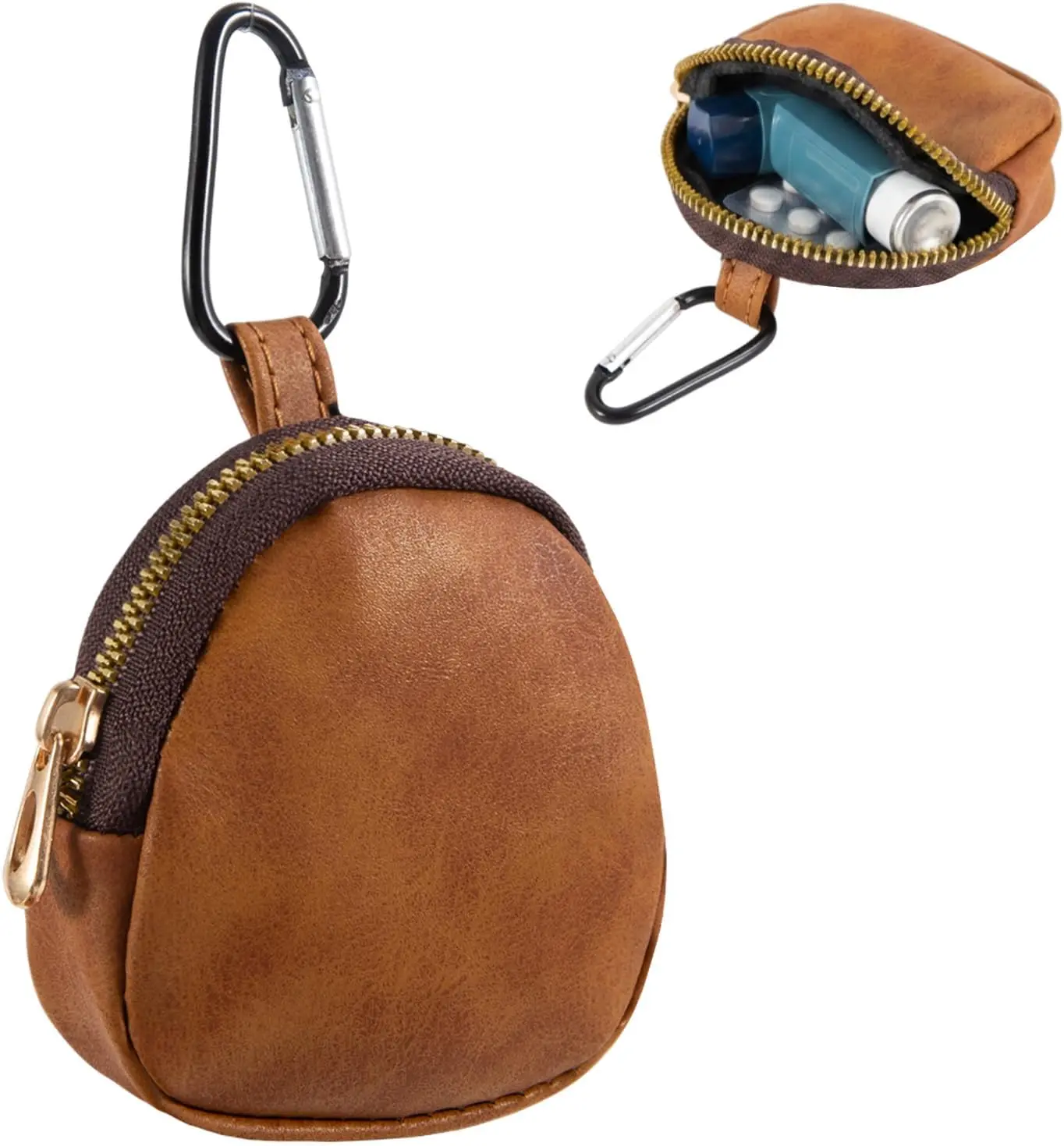 Inhaler Case with Keychain, PU Leather Inhaler Holder, Portable Medical Storage Pouch for Daily Use (Brown)