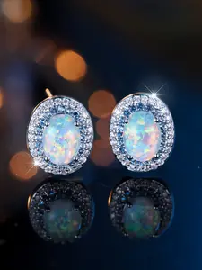 Elegant Luxurious Egg-Shaped Artificial Opal Earrings for Women, Ideal Accessory for Girls, High-End Jewelry, Birthday Gift, Party Jewelry