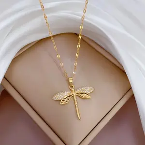 2026 New Elegant Dragonfly Pendant Necklace - Copper Inlaid Synthetic Zirconia Stones, Sweater Chain, Elegant Unisex Jewelry for Women & Men, Romantic Christmas Anniversary Gift, Intricate Insect Design, Luxurious Appearance Perfect Gift for girls