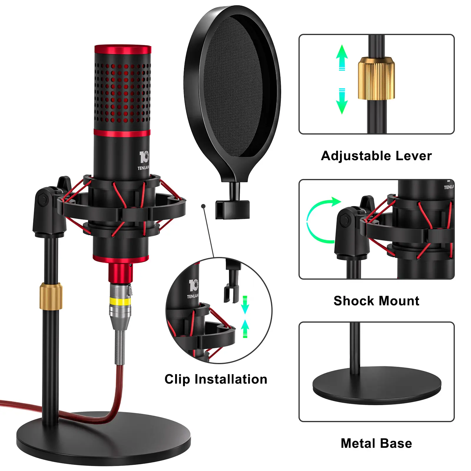 Tenlamp M18 Professional Condenser Microphone, Plug & Play Streaming Mic Compatible with G10 Sound Card & C200 Host, Ideal for Live Streaming, Karaoke, Podcast & Gaming