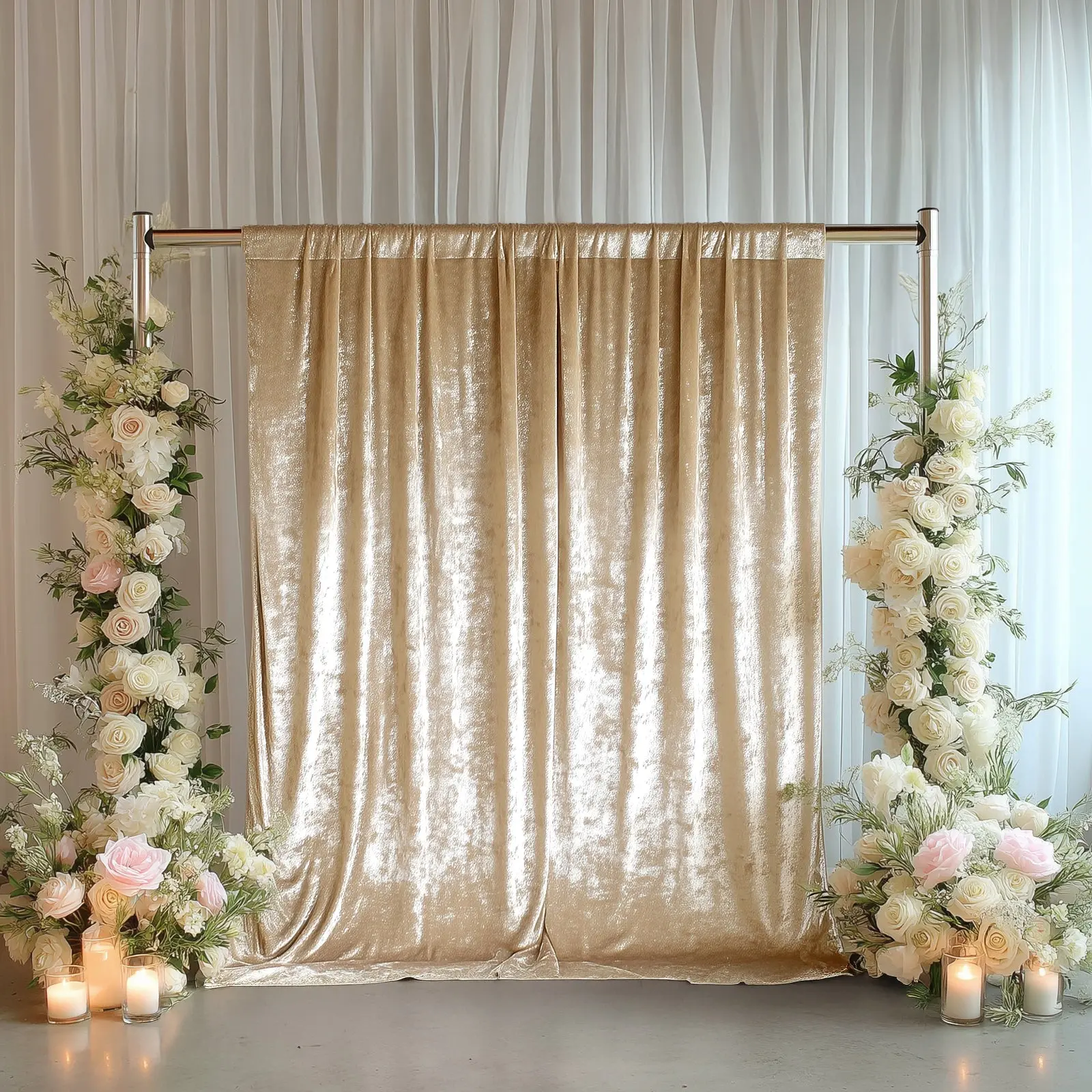 Crushed Velvet Decorative Backdrop Curtain - Beige 8x8 ft Size Solid Indoor Event Drape with Rod Pocket Top, Privacy Panel for Photo Booths & Events