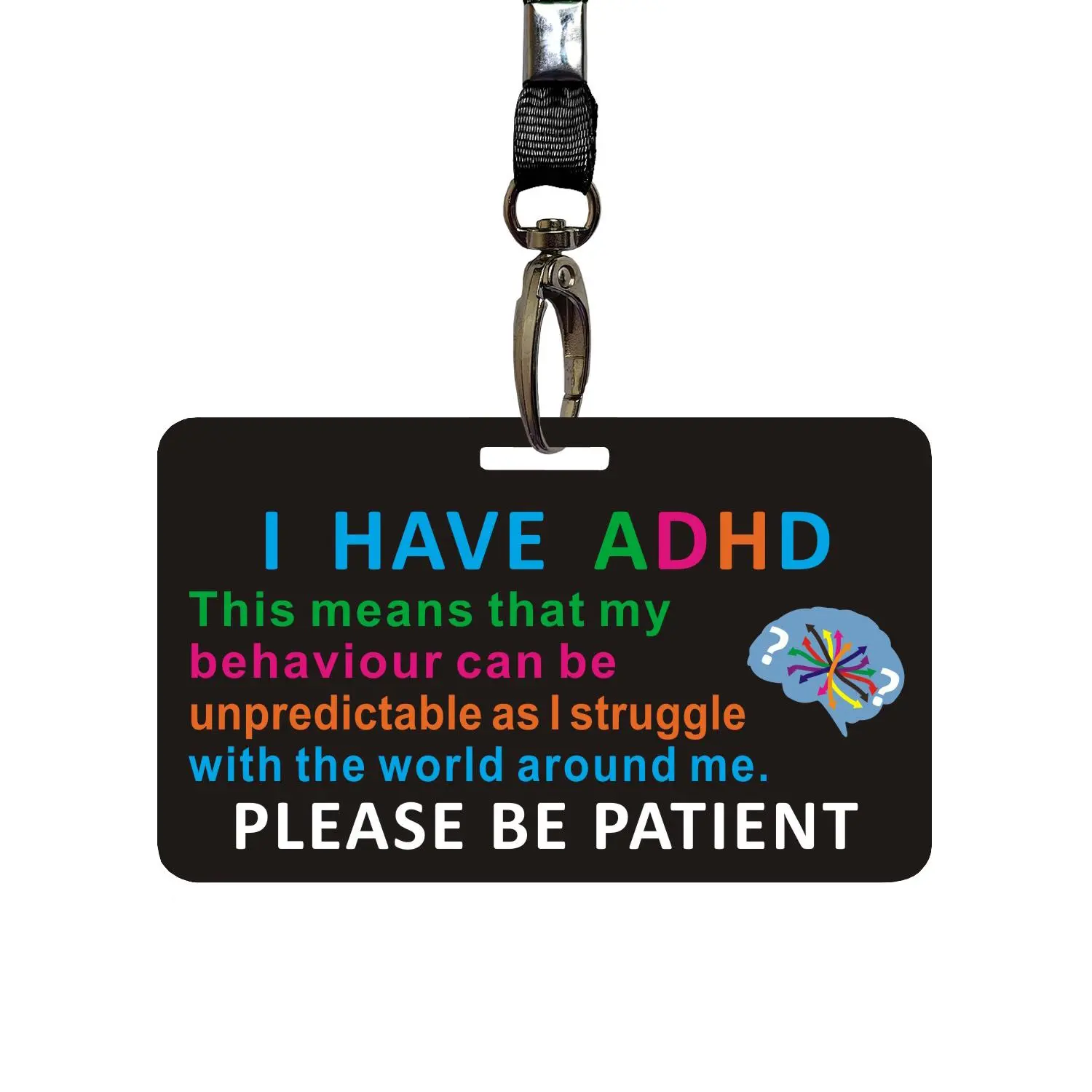 ADHD Reminder Card with Lanyard, 1 Count Waterproof Durable Notice Card for ADHD Patients, ADHD Care Warm Thoughtful Reminder Card Gift, Convenient Size, Office Supplies