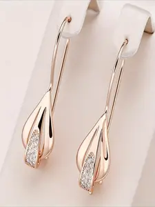 1 Pair of Golden Synthetic Cubic Zirconiaia Long Big Earrings for, Glossy Flower Ethnic Bride Vintage Jewelry, Valentine's Day Gift, for Teenager
